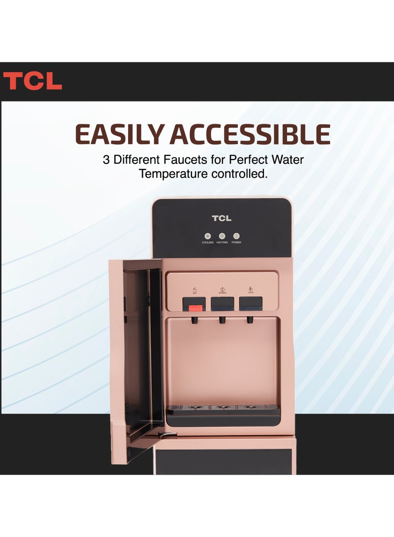 TCL Water Dispenser, Top Loading With Refrigerator, Stylish Black/Gold Glass Design Best For Home, Kitchen, Office And Pantry, 3 Taps/Faucet, Child Safety Lock TY-LWYR85B Black - Image 3