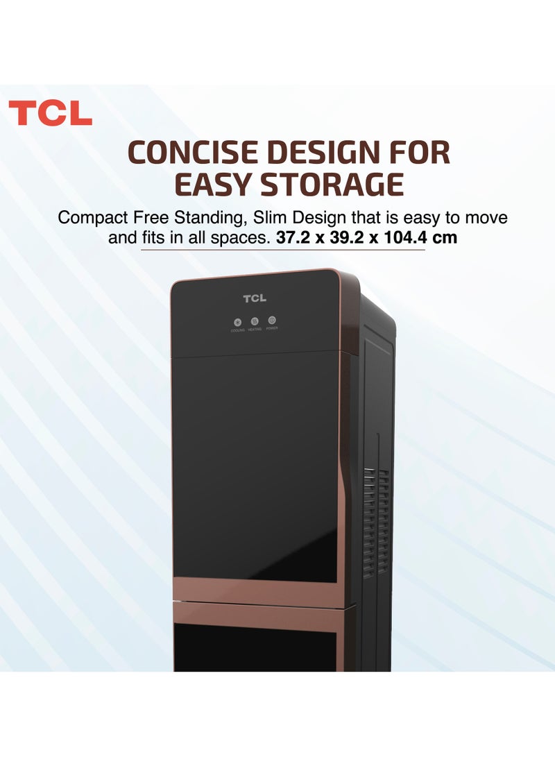 TCL Water Dispenser, Top Loading With Refrigerator, Stylish Black/Gold Glass Design Best For Home, Kitchen, Office And Pantry, 3 Taps/Faucet, Child Safety Lock TY-LWYR85B Black - Image 5