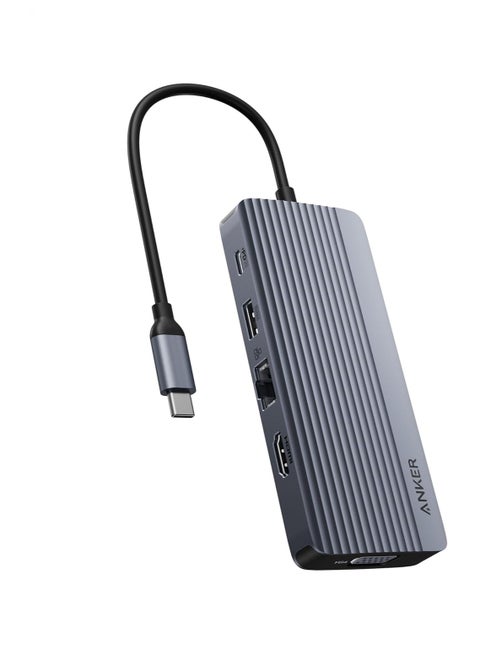 موزع USB-C (10 في 1، شاشة مزدوجة) رمادي
