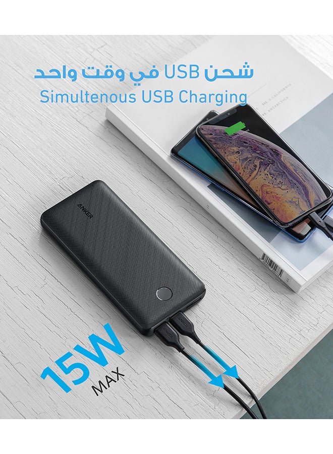 بنك طاقة بقدرة 20000 مللي أمبير في الساعة، وشاحن محمول 325 (PowerCore Essential 20K) مع تقنية PowerIQ عالية السرعة ومنفذ USB-C (الإدخال فقط) لأجهزة iPhone وSamsung Galaxy والمزيد باللون الأسود 20000 mAh