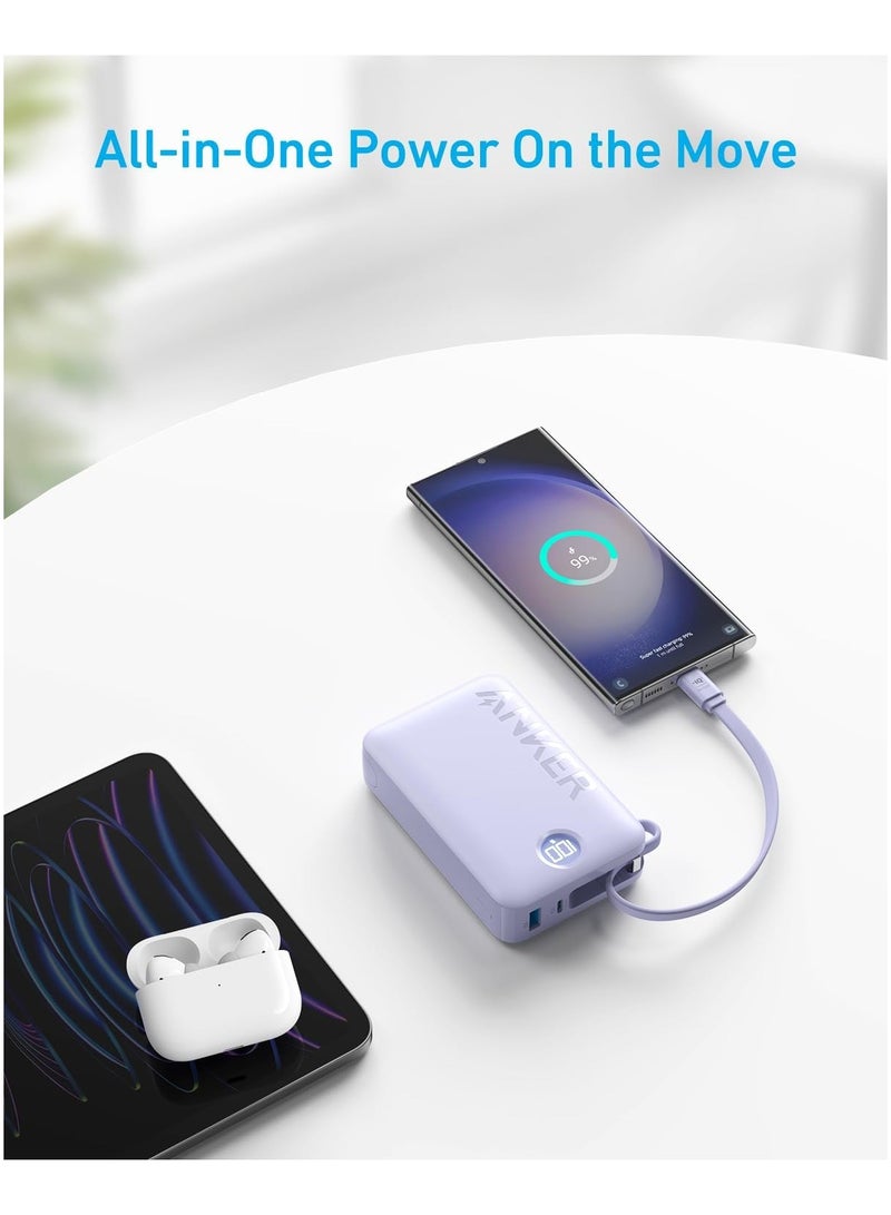 آنكر - باور بانك Anker 335 بقدرة 20000 مللي أمبير في الساعة (PowerCore 22.5W، كابل USB-C مدمج) B2C - UN Black Iteration 1 Black - Image 1