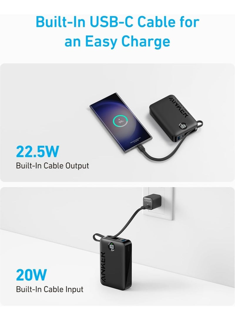 آنكر - باور بانك Anker 335 بقدرة 20000 مللي أمبير في الساعة (PowerCore 22.5W، كابل USB-C مدمج) B2C - UN Black Iteration 1 Black - Image 1