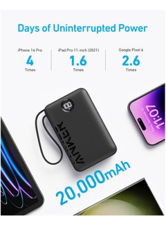 Anker 20000 mAh Anker 335 Power Bank (PowerCore 22.5W, Built-In USB-C Cable) B2C - UN Black Iteration 1 Black  - Image 4