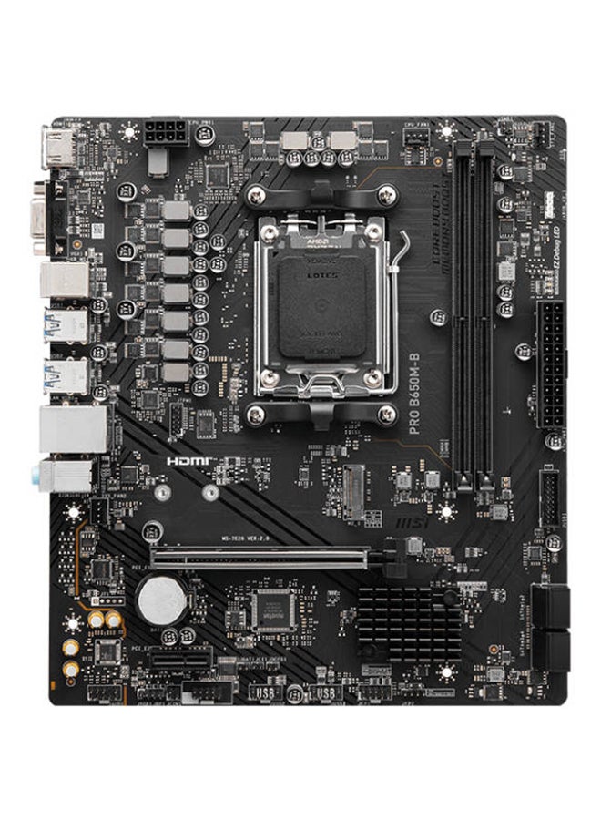 MSI - Pro B650M-B AM5 mATX AMD Motherboard, AMD B650 Chipset, 2x DDR5 Slots, 96GB Max Memory, 1x M.2 Slot, 1x PCI-E x16, 4x SATA 6G, Realtek RTL8125BG LAN,HDMI & VGA Output | 911-7E28-005 Black - Image 1