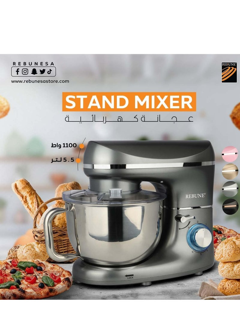 REBUNE The Electric Mixer With A Capacity Of Five And A Half Liters 1100 W RE-2-097GE Grey - Image 2