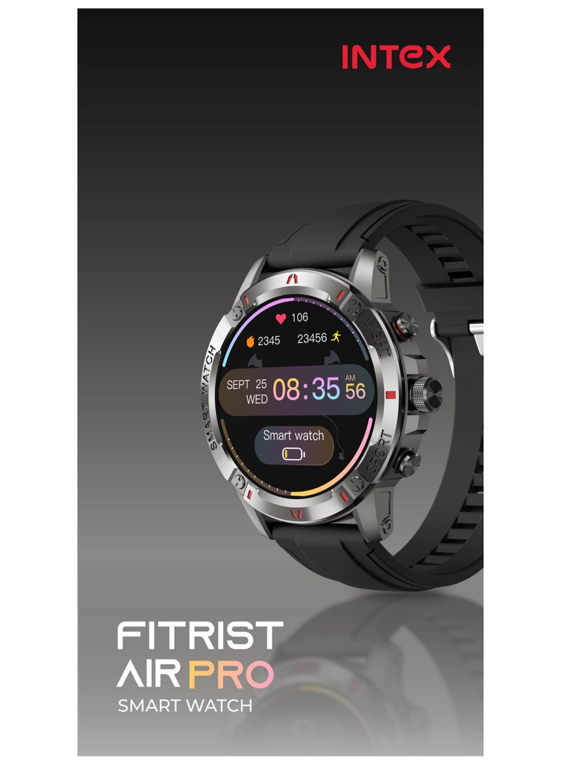 INTEX - FitRist Air Pro Smart Watch, 37 Mm HD Screen, Blutooth 5.3, 20 Days Standby Time Black/Silver - Image 1