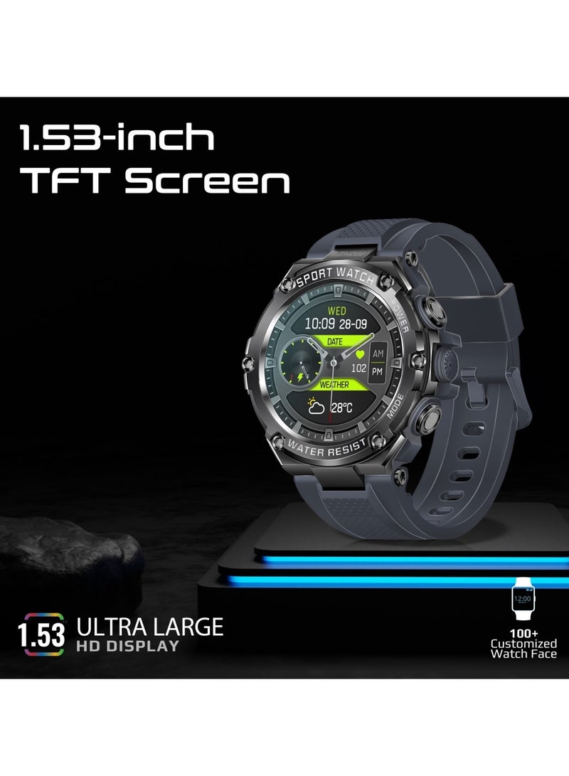 PROMATE Smart Watch, Round-Screen BT 5.1 Fitness Tracker With 1.53” TFT Display, 80 Day Battery,Pentamagnetism Speaker,E-Card Quick Share And IP67 Water Resistance For iPhone 15, Galaxy S23,XWatch-R19 Grey  - Image 3