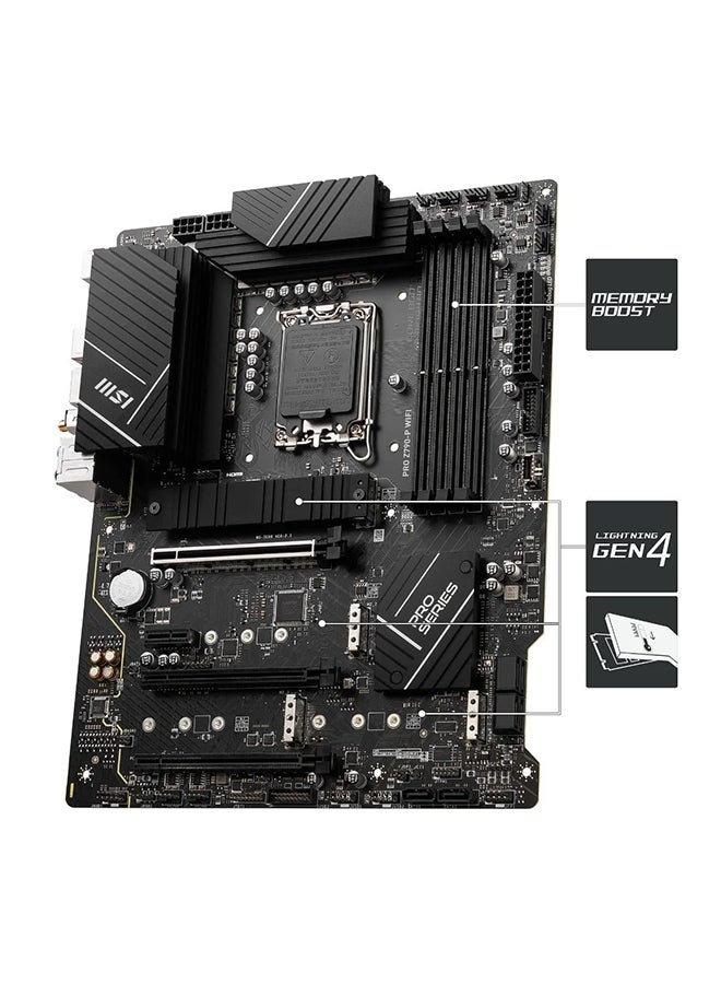 MSI PRO Z790-P WIFI DDR5 ATX Motherboard, LGA 1700 Socket, Intel Z790 Chipset, 4x DDR5 Slots (128GB Max), Wi-Fi 6E / BT 5.2, 2.5Gbps LAN, M.2 Shield Frozr, PCIe 5.0, Lightning Gen5, 14+2 Duet Rail VRM, USB 3.2 Gen 2x2, Enhanced Audio, Multi-Layer PCB, Dual PCIe M.2 Slots, Enhanced Thermal Design | 911-7E06-010 Black  - Image 4