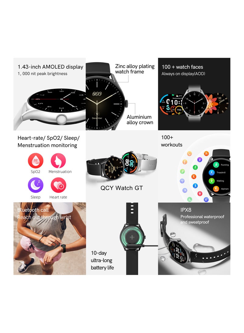 QCY - Watch GT Smart Watch With Retina AMOLED HD Display, Brightness Sunlight Display, Health Monitoring, 10 Days Battery and 100 + Sports Modes Smoky Black - Image 1