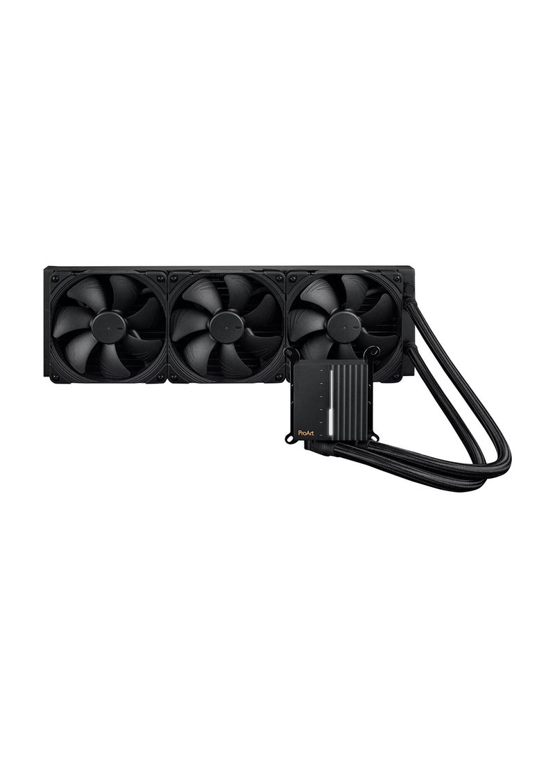 ASUS - ProArt LC 420 All-in-One CPU Water Cooler Illuminated System Status Display, 3X Noctua NF-A14 Industrial PPC-2000 PWM 140 mm Radiator Fan, 450 mm Reinforced Sleeved Hoses - 	 90RC00N0-M0UAY0 | Black - Image 1