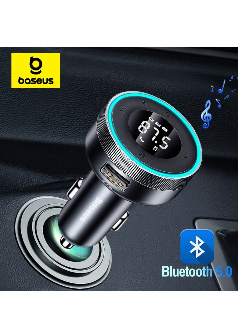 Baseus FM Transmitter Modulator Car Wireless Bluetooth 5.0 USB Fast Charger Auto Aux Radio Mp3 Player Music Hands Free Car Kit Compatible For All Type Of Vehicle Black  - Image 1