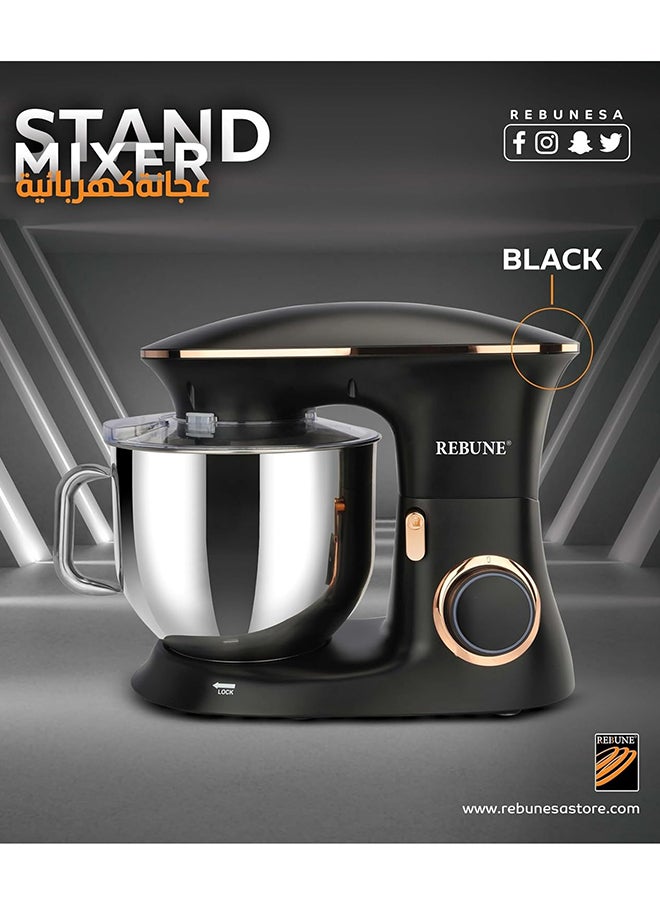 REBUNE - Electric Mixer With 6 Speed Levels Of Whipping, Kneading And Mixing 1100 W RE-2-096B Black - Image 1
