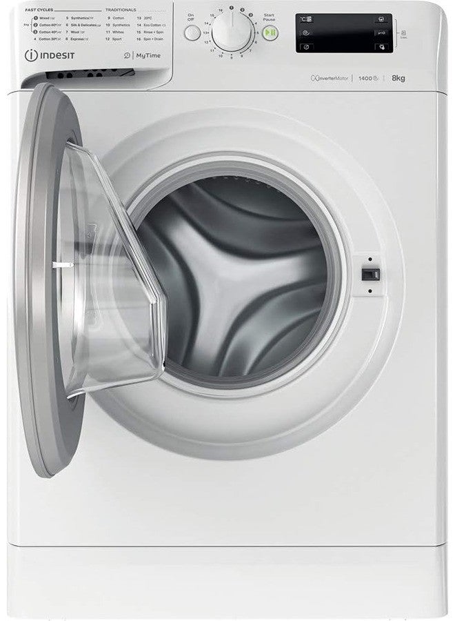 INDESIT - Mytime 8Kg Front Load Washing Machine 1400 RPM, Inverter Motor, 16 Washing Programs, Big Digit Display, Child Lock, Made in Poland- 8 kg MTWE-81483WSGCC White - Image 1