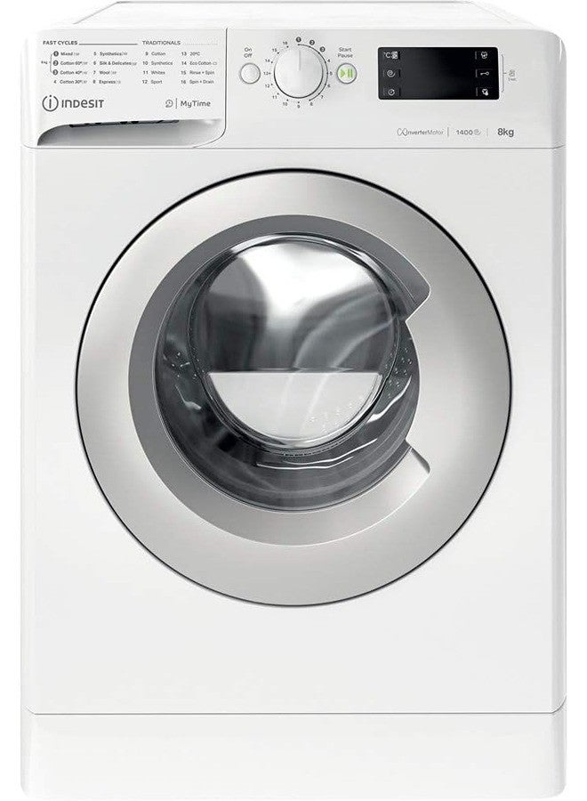 INDESIT - Mytime 8Kg Front Load Washing Machine 1400 RPM, Inverter Motor, 16 Washing Programs, Big Digit Display, Child Lock, Made in Poland- 8 kg MTWE-81483WSGCC White - Image 1