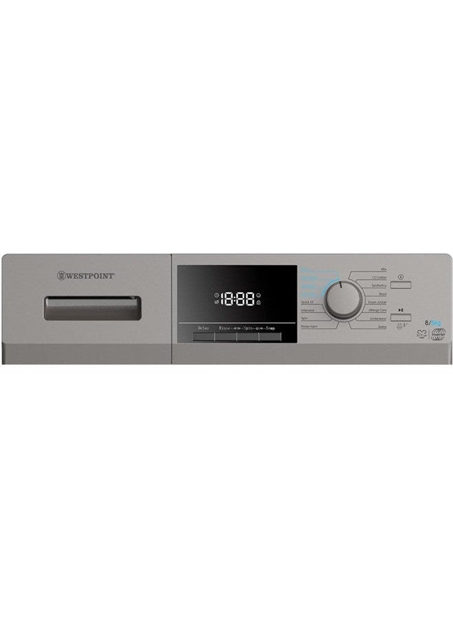 ويست بوينت Washer Dryer 8/5 Kg, Fully Automatic Front Load Combo Wash & Dry, 8 Kg Wash & 5 Kg Dry, 1400 RPM, 12 Wash Programs, Quick Wash in 15min & 4 Drying Programs 8.5 kg WDMT-81420ES Silver  - Image 4