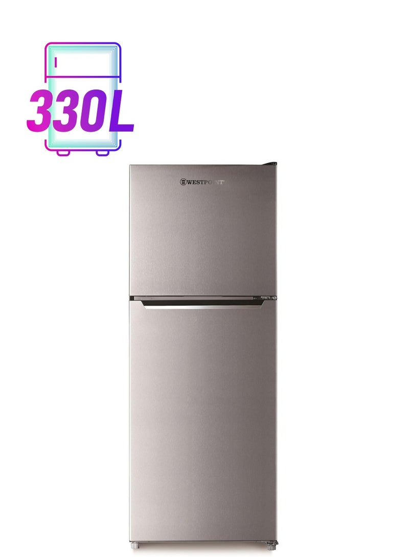 ويست بوينت - 300 Liters Double Door No Frost, Top Mounted with Fresh Zone Compartment, Egg Rack, Twister for Ice Cube, Built in Condenser, One Year Warranty WNN-3023ERI Silver - Image 1