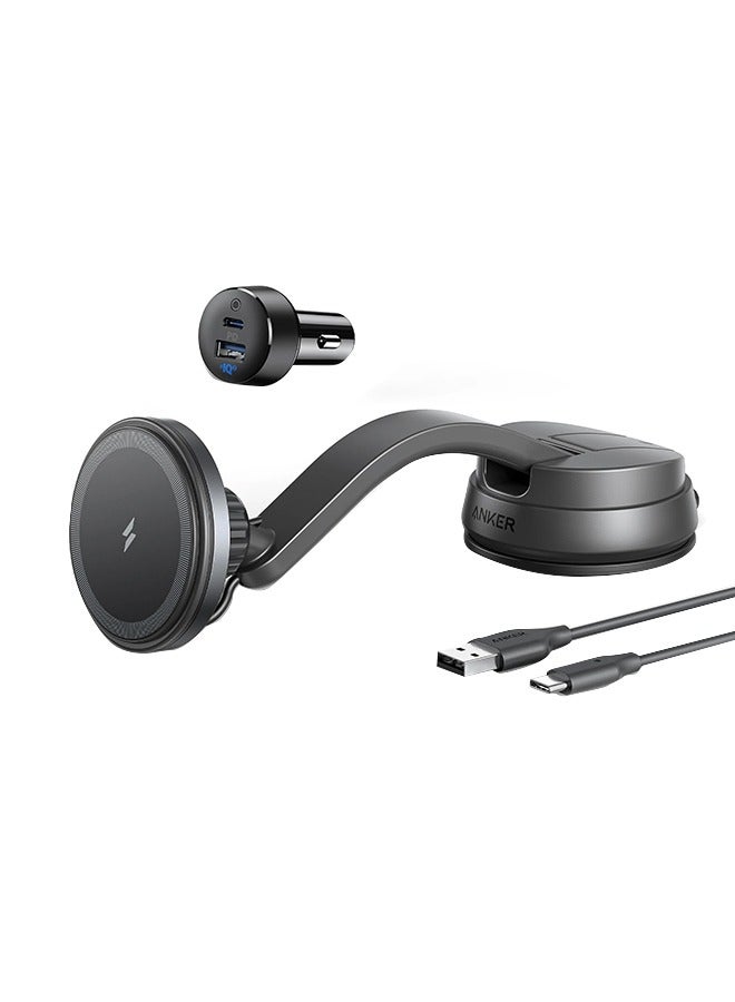 Anker Magnetic Wireless Charger With 2-Port USB Car Charger, 5 ft USB-C To USB-A Cable, Strong Magnetic Alignment Only For iPhone 13, 12 / 12 Pro / 12 Pro Max / 12 Mini Black Black  - Image 1