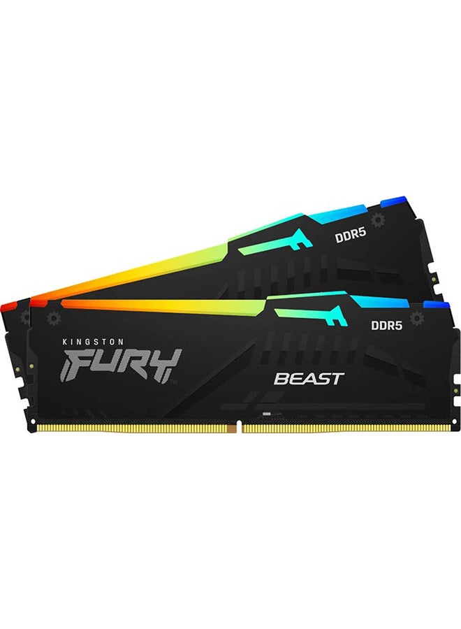 Kingston Kingston Fury Beast RGB 32GB DDR5 (2x 16GB) Desktop Memory, 6000MHz Speed, CL40 Cas Latency, 1.35V Voltage, 288 Pin, Dual Channel Kit, Non-ECC Unbuffered DIMM, Black | KF560C40BBAK2-32  - Image 1