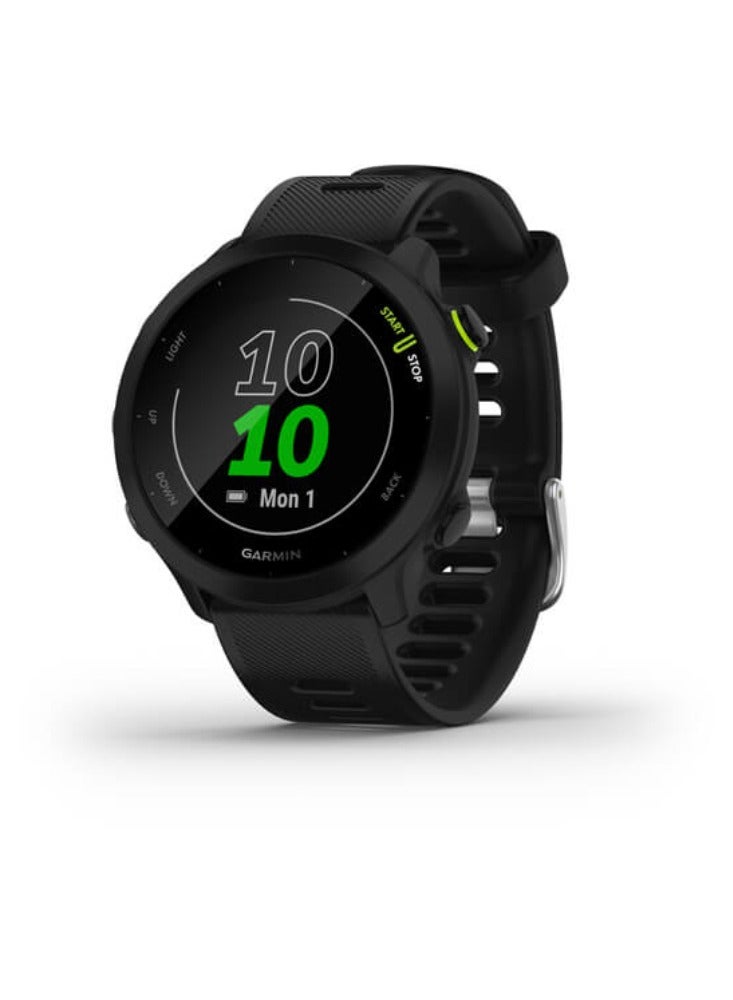 GARMIN Forerunner 55 - 42MM - Up To 14 Days Battery Life - 1.04"inch Sunlight-Visible Display, Scratch Resistant, Chemically Strengthened Glass, Heart Rate Monitor, All Day Stress Monitor, Advanced GPS and Running Features, Built-in GNSS and Sports App, iOS and Android Compatible Black - Image 1