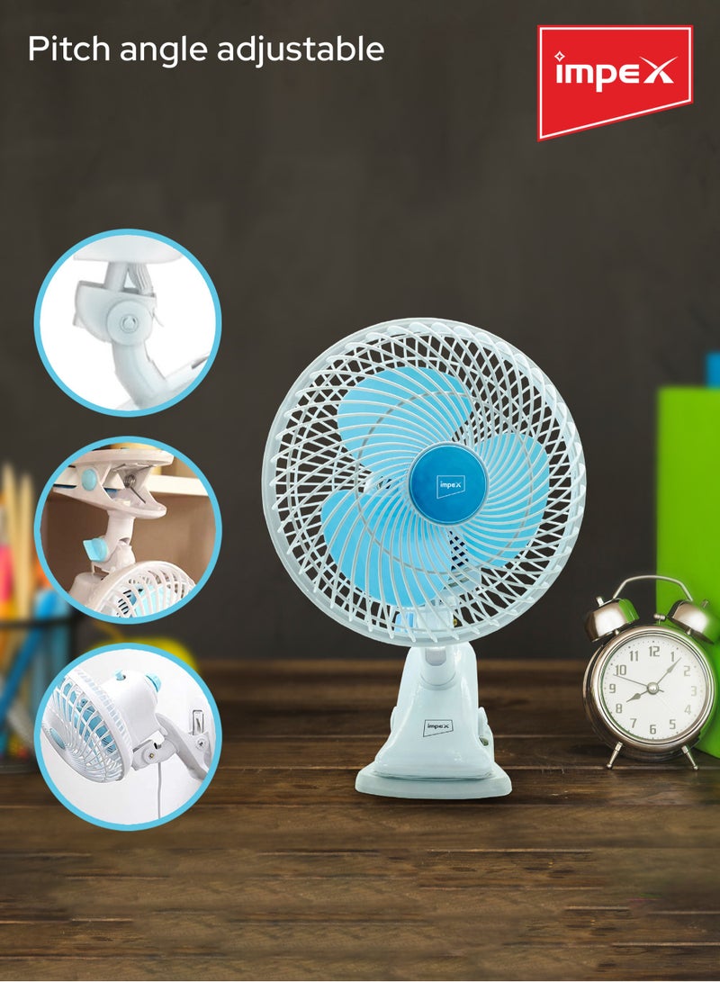 Impex - CLIP Table Fan 2 Speed Adjustable With 90°Wide Angle Horizontal Oscilation, Pitch Angle Adjustable, Speed:2200 RPM CF 01 Multicolour - Image 1