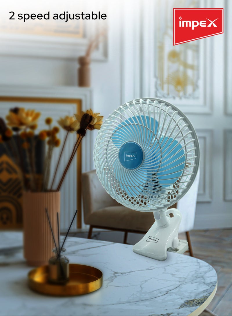 Impex - CLIP Table Fan 2 Speed Adjustable With 90°Wide Angle Horizontal Oscilation, Pitch Angle Adjustable, Speed:2200 RPM CF 01 Multicolour - Image 1