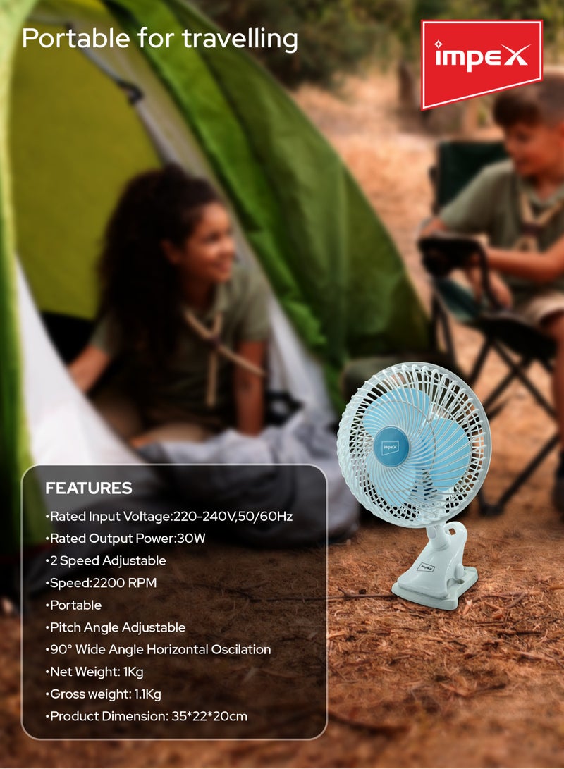 Impex - CLIP Table Fan 2 Speed Adjustable With 90°Wide Angle Horizontal Oscilation, Pitch Angle Adjustable, Speed:2200 RPM CF 01 Multicolour - Image 1