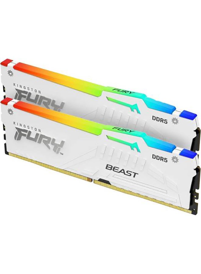 كينغستون Fury Beast RGB 32GB (16GB x2) DDR5 مجموعة ذاكرة سطح المكتب، سرعة الذاكرة 5600MT/s، زمن الاستجابة CL40 CAS، Non-ECC، Intel XMP 3.0، 1.25 فولت، 288 دبوس، أبيض - Image 1