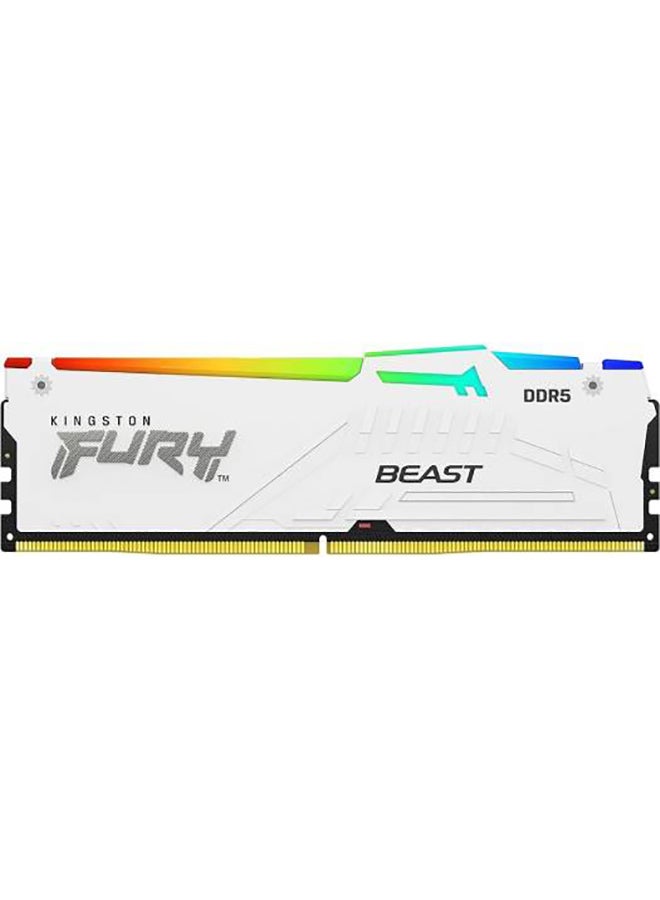 كينغستون Fury Beast RGB 32GB (16GB x2) DDR5 مجموعة ذاكرة سطح المكتب، سرعة الذاكرة 5600MT/s، زمن الاستجابة CL40 CAS، Non-ECC، Intel XMP 3.0، 1.25 فولت، 288 دبوس، أبيض - Image 2