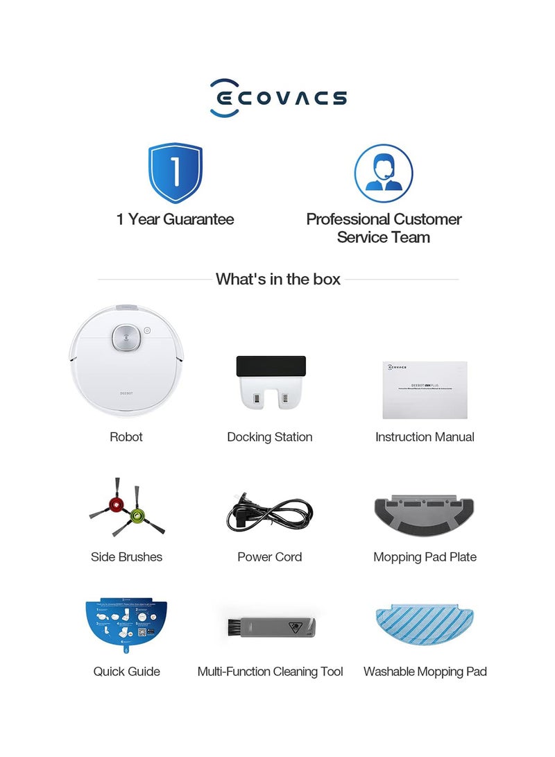 Robot Vacuum Cleaner And Mop, Powerful 3000Pa Suction, Up To 260 Minutes Runtime, dToF Navigation, Multi-Floor Mapping 4300 W DEEBOT N10 PLUS White