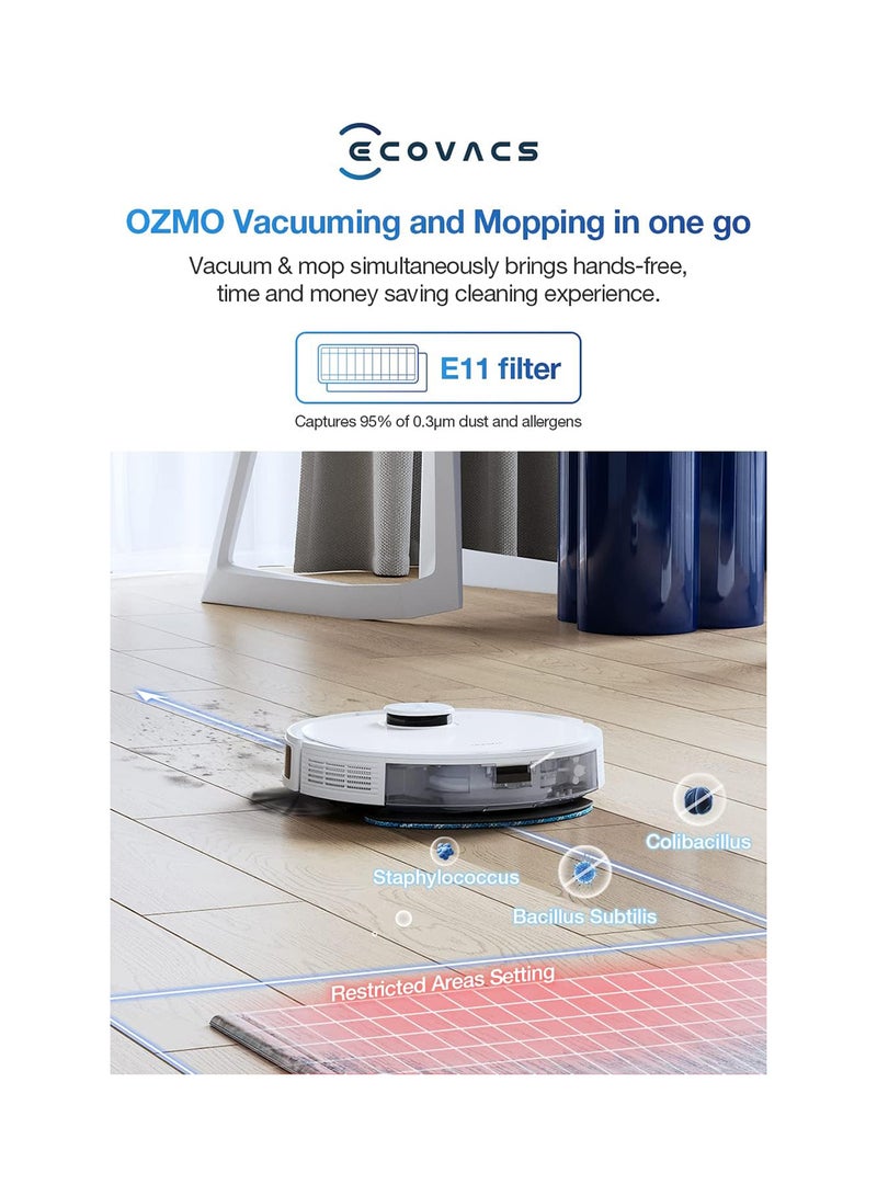 Robot Vacuum Cleaner And Mop, Powerful 3000Pa Suction, Up To 260 Minutes Runtime, dToF Navigation, Multi-Floor Mapping 4300 W DEEBOT N10 PLUS White