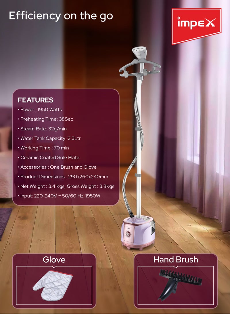 Impex - Steamer for Clothes, Powerful Standing Garment Steamer,2.3 Liter Water Tank For 70 Mins Continuous Steaming,38sec Fast Heat-up, Perfect for Commercial & Household 2.3 L 1950 W GSM 6013 Multicolour - Image 1
