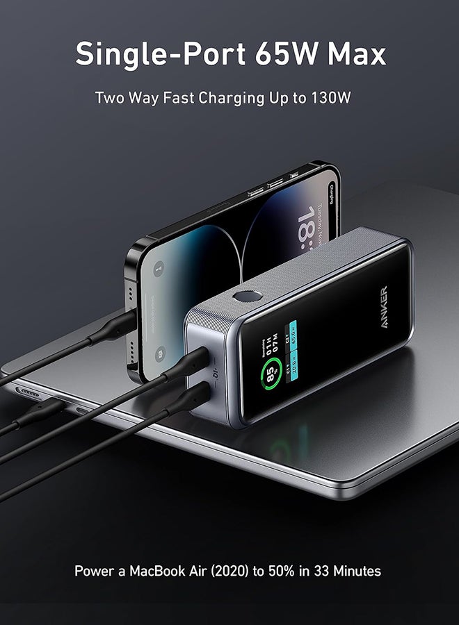 Anker - 12000 mAh Prime Power Bank, 12,000mAh 2-Port Portable Charger with 130W Output, Smart Digital Display, Compatible with MacBook Pro/Air, iPhone 16/15/14 Series, Samsung, Huaiwei, Dell, Xiaomi, Vivo, Oppo Black - Image 1