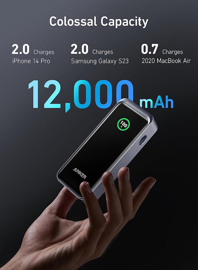 Anker - 12000 mAh Prime Power Bank, 12,000mAh 2-Port Portable Charger with 130W Output, Smart Digital Display, Compatible with MacBook Pro/Air, iPhone 16/15/14 Series, Samsung, Huaiwei, Dell, Xiaomi, Vivo, Oppo Black - Image 1