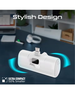 بروميت باور بانك بروميت بقدرة 5000 مللي أمبير في الساعة مع موصل USB-C مدمج، وشحن سريع كبسولة صغيرة متميزة بقدرة 5000 مللي أمبير في الساعة، وتوصيل طاقة USB-C بقدرة 20 وات، وشاشة LED ومسند قابل للطي، PowerUp-C أبيض  - Image 2