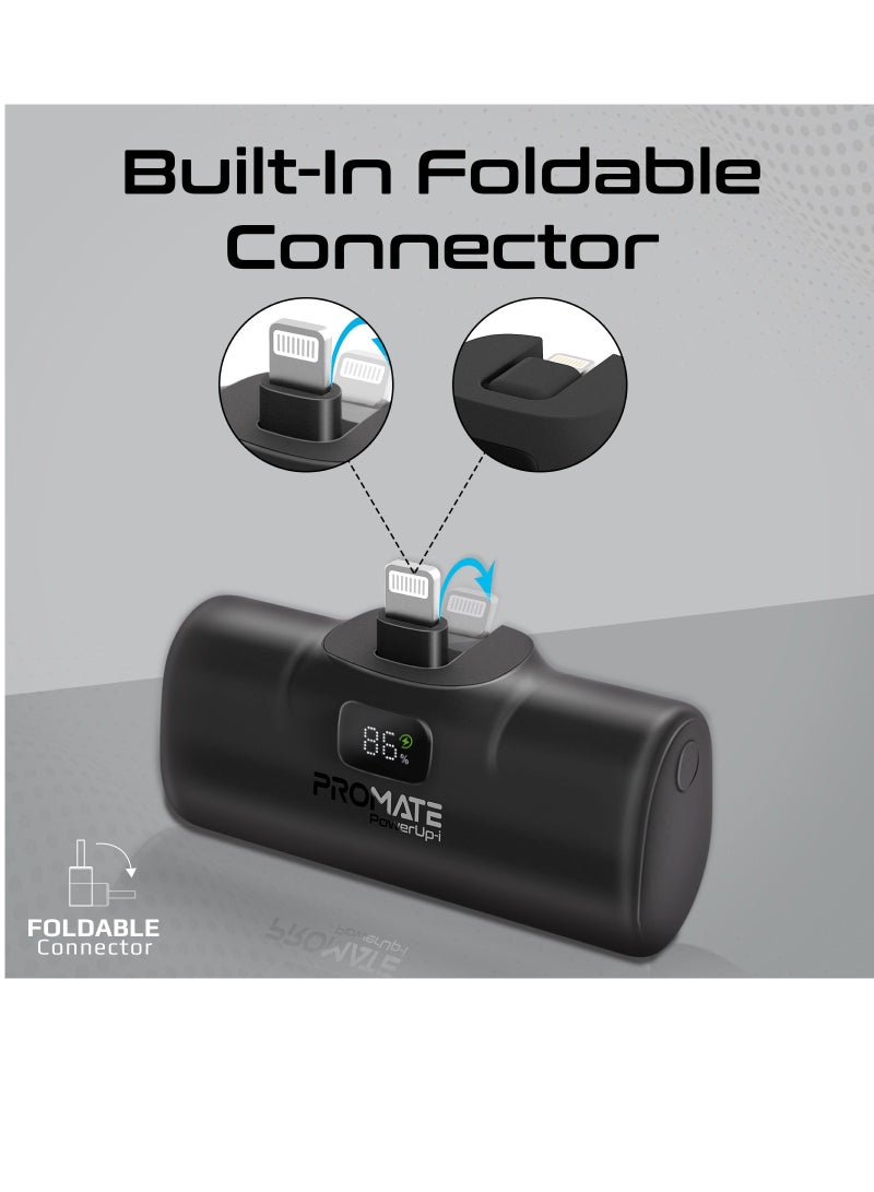 PROMATE - 5000 mAh 5000 mAh Power Bank with Built-In Lightning Connector, Premium Mini Capsule Fast Charging, 20W USB-C Power Delivery, LED Display and Foldable Kickstand, PowerUp-i Black - Image 1