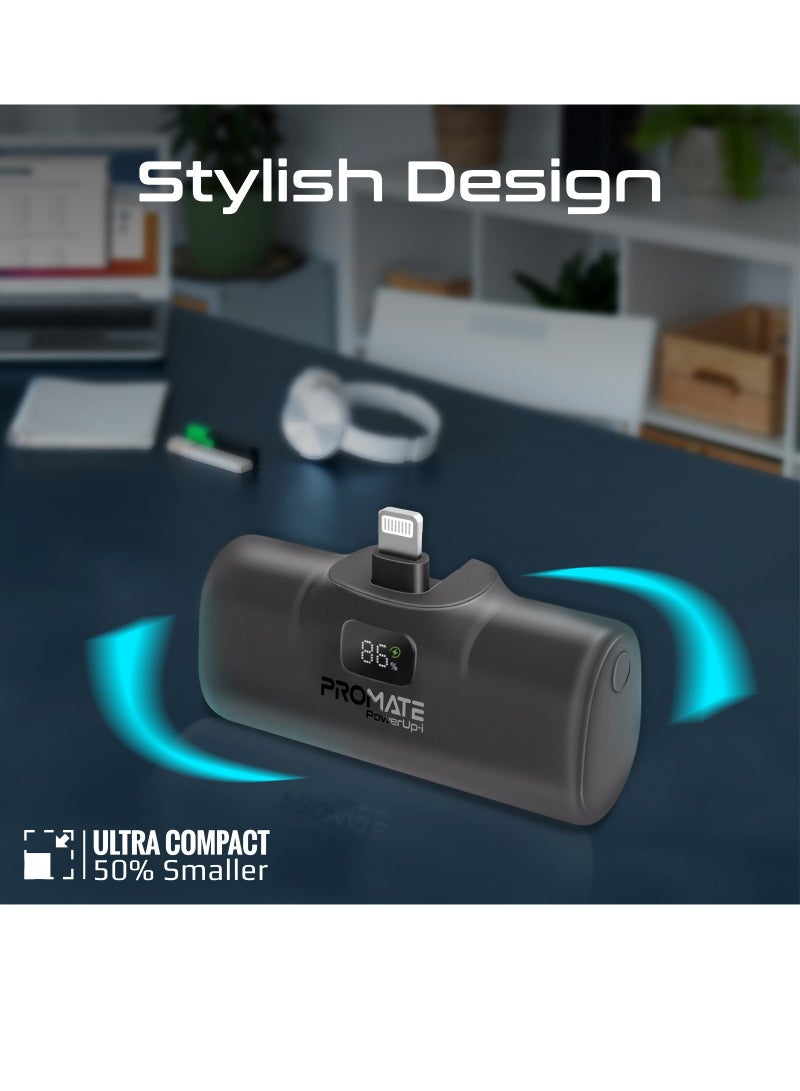 PROMATE - 5000 mAh 5000 mAh Power Bank with Built-In Lightning Connector, Premium Mini Capsule Fast Charging, 20W USB-C Power Delivery, LED Display and Foldable Kickstand, PowerUp-i Black - Image 1