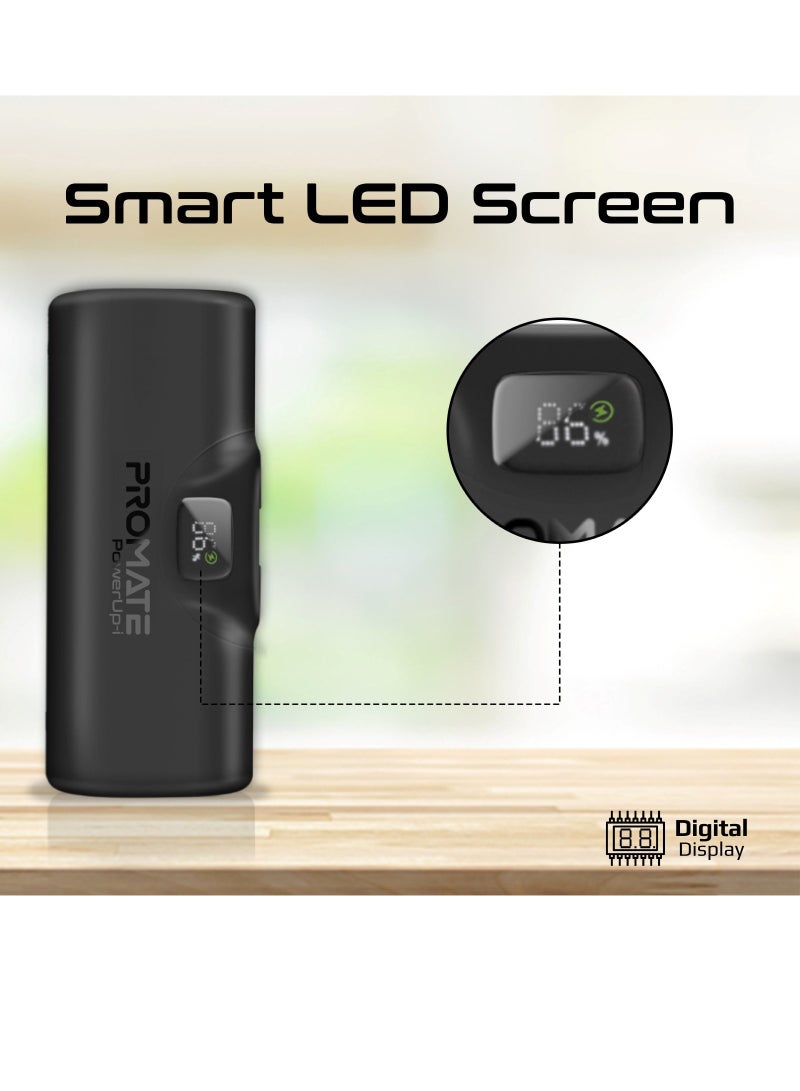 PROMATE - 5000 mAh 5000 mAh Power Bank with Built-In Lightning Connector, Premium Mini Capsule Fast Charging, 20W USB-C Power Delivery, LED Display and Foldable Kickstand, PowerUp-i Black - Image 1