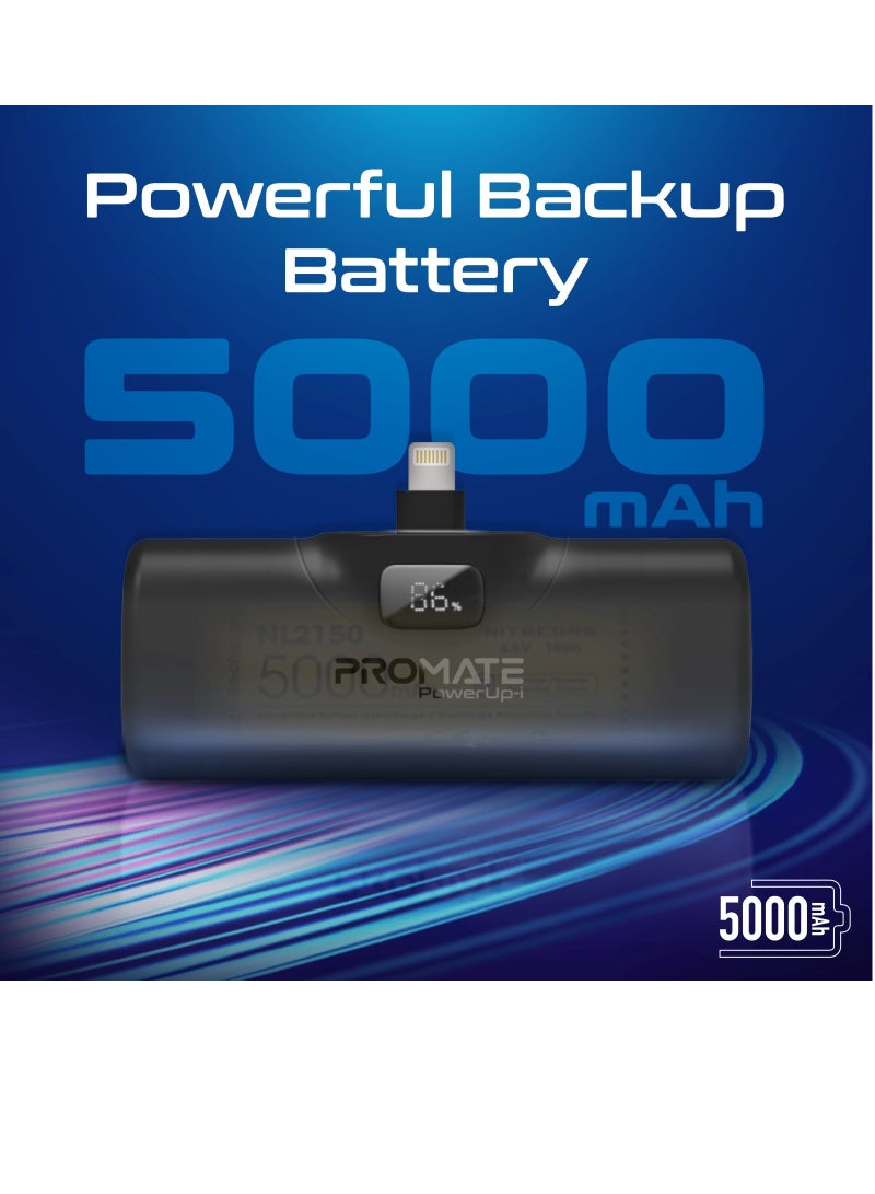 PROMATE - 5000 mAh 5000 mAh Power Bank with Built-In Lightning Connector, Premium Mini Capsule Fast Charging, 20W USB-C Power Delivery, LED Display and Foldable Kickstand, PowerUp-i Black - Image 1