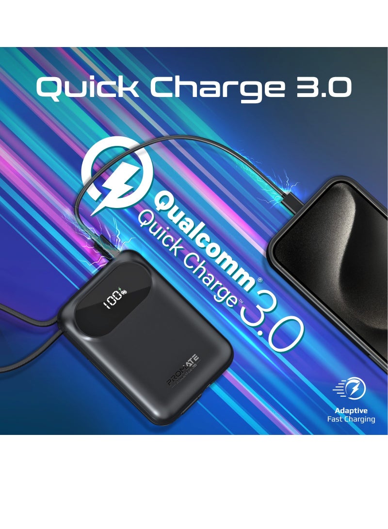 PROMATE - 20000 mAh 20000 mAh Power Bank with Built-In USB-C And Lightning Cables, Compact Fast Charging Power Bank, 35W USB-C Power Delivery and 27W Lightning Charging, PowerPod-20 Black - Image 1
