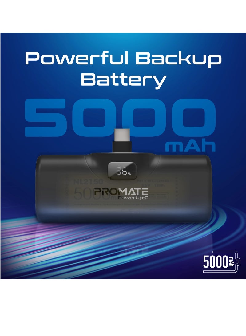 PROMATE - 5000 mAh 5000 mAh Power Bank with Built-In USB-C Connector, Premium Mini Capsule Fast Charging, 20W USB-C Power Delivery, LED  Display and Foldable Kickstand, PowerUp-C Black - Image 1