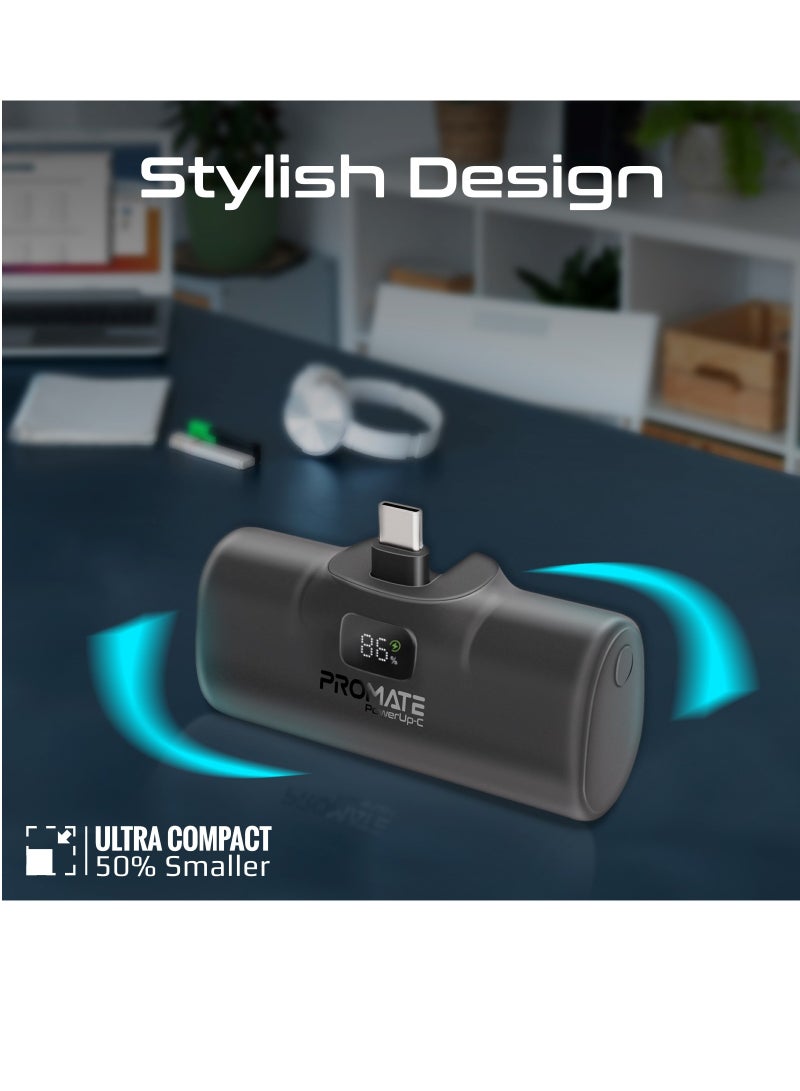 PROMATE - 5000 mAh 5000 mAh Power Bank with Built-In USB-C Connector, Premium Mini Capsule Fast Charging, 20W USB-C Power Delivery, LED  Display and Foldable Kickstand, PowerUp-C Black - Image 1