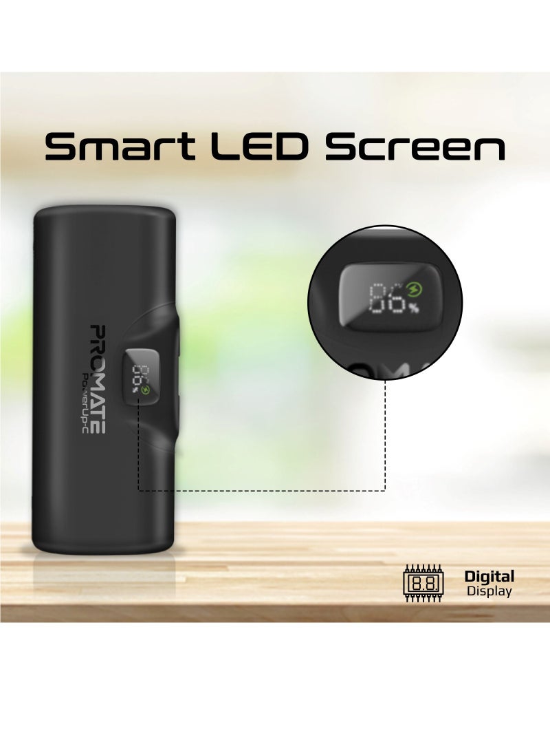 PROMATE - 5000 mAh 5000 mAh Power Bank with Built-In USB-C Connector, Premium Mini Capsule Fast Charging, 20W USB-C Power Delivery, LED  Display and Foldable Kickstand, PowerUp-C Black - Image 1