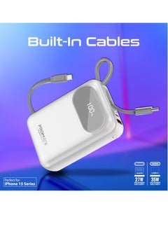 PROMATE 20000 mAh 20000 mAh Power Bank with Built-In USB-C And Lightning Cables, Compact Fast Charging Power Bank, 35W USB-C Power Delivery and 27W Lightning Charging, PowerPod-20 White  - Image 2
