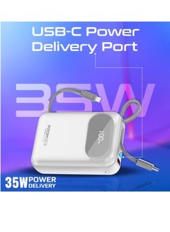 PROMATE 20000 mAh 20000 mAh Power Bank with Built-In USB-C And Lightning Cables, Compact Fast Charging Power Bank, 35W USB-C Power Delivery and 27W Lightning Charging, PowerPod-20 White  - Image 4