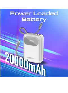 PROMATE 20000 mAh 20000 mAh Power Bank with Built-In USB-C And Lightning Cables, Compact Fast Charging Power Bank, 35W USB-C Power Delivery and 27W Lightning Charging, PowerPod-20 White  - Image 3