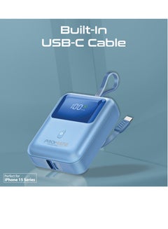 بروميت بنك طاقة مع كابل USB-C مدمج، بنك طاقة مدمج للشحن السريع بقدرة 10000 مللي أمبير في الساعة، توصيل طاقة USB-C بقدرة 35 وات ومنفذ USB-A Qualcomm QC 3.0 بقدرة 18 وات، PowerPod-10 أزرق  - Image 2