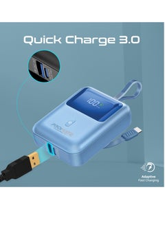 بروميت بنك طاقة مع كابل USB-C مدمج، بنك طاقة مدمج للشحن السريع بقدرة 10000 مللي أمبير في الساعة، توصيل طاقة USB-C بقدرة 35 وات ومنفذ USB-A Qualcomm QC 3.0 بقدرة 18 وات، PowerPod-10 أزرق  - Image 5