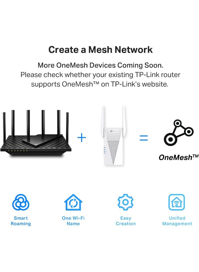 TP-LINK - RE715X Range Extender, Dual-Band, Wi-Fi 6, Speed Up to 3.00 Gbps, Coverage Up to 30 m2, Up to 32 Users | White - Image 1