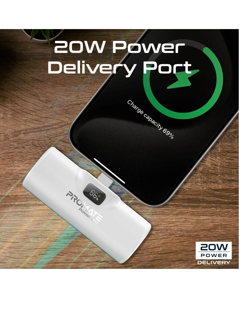 PROMATE Power Bank with Built-In Lightning Connector, Premium Mini Capsule Fast Charging, 20W USB-C Power Delivery, LED Display and Foldable Kickstand, PowerUp-i White  - Image 5