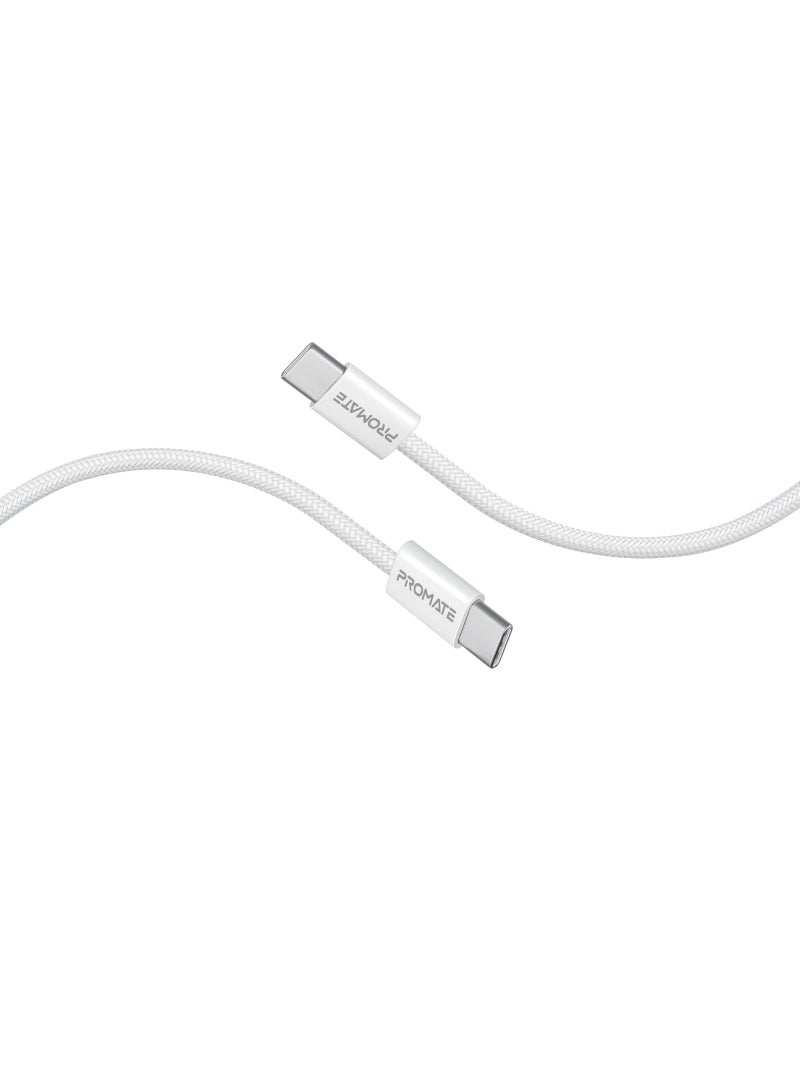 PROMATE USB-C Charging Cable, Powerful Sync Charge Type-C Cable with 60W Fast Power Delivery, 480Mbps Data Transfer and 200cm Tangle-Free Nylon Braided Cord, EcoLine-CC200 White  - Image 1